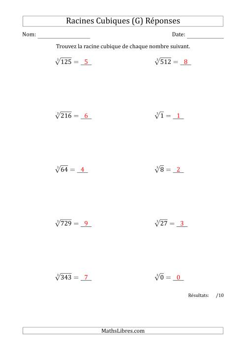 Racines Cubiques de 0 à 9 (G) page 2