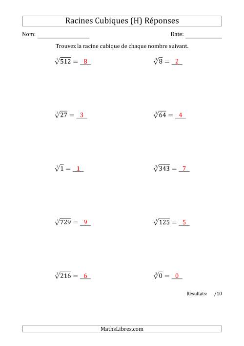 Racines Cubiques de 0 à 9 (H) page 2