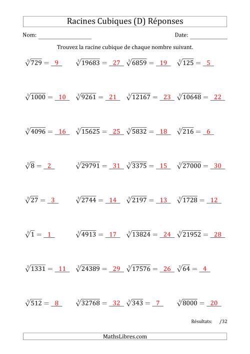 Racines Cubiques de 1 à 32 (D) page 2