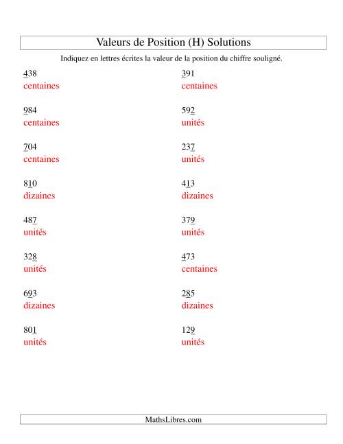Valeurs de position (unités aux centaines) (H) page 2