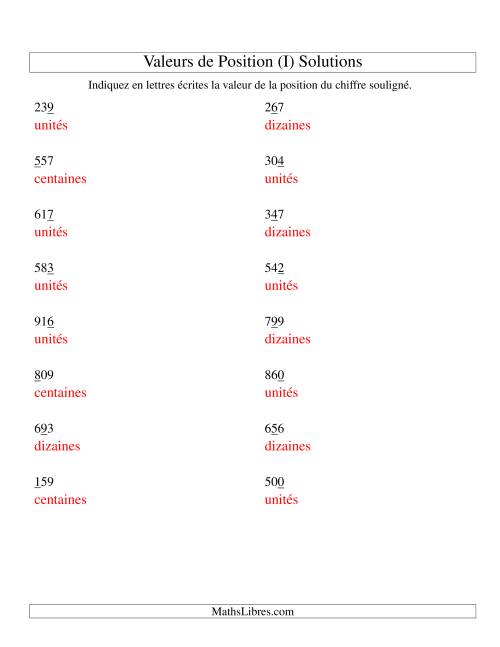 Valeurs de position (unités aux centaines) (I) page 2