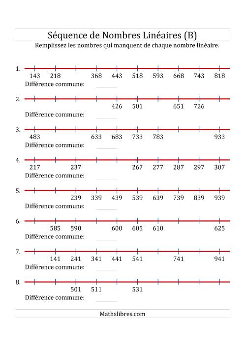 Séquence Personnalisée de Nombres Linéaires Croissants (Maximum 1 000) (B)