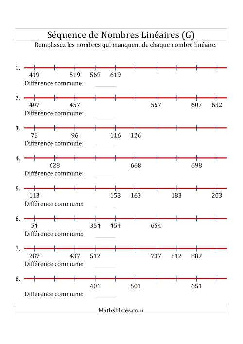 Séquence Personnalisée de Nombres Linéaires Croissants (Maximum 1 000) (G)
