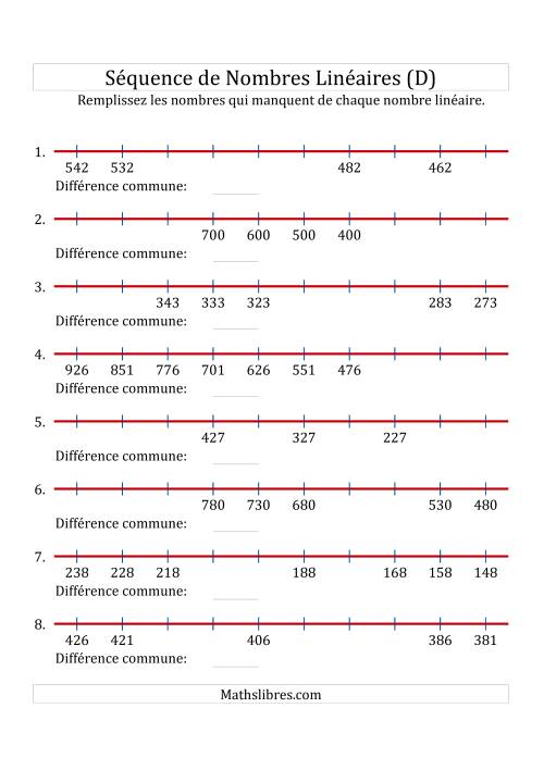 Séquence Personnalisée de Nombres Linéaires Décroissants (De 100 à 1 000) (D)