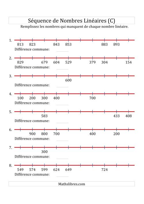 Séquence Personnalisée de Nombres Linéaires Croissants & Décroissants (De 100 à 1 000) (C)