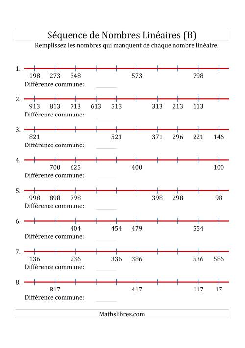 Séquence Personnalisée de Nombres Linéaires Croissants & Décroissants (Maximum 1 000) (B)
