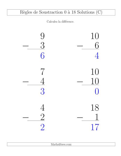 Règles de Soustraction 0 à 18 -- Verticale (6 par page) (C) page 2