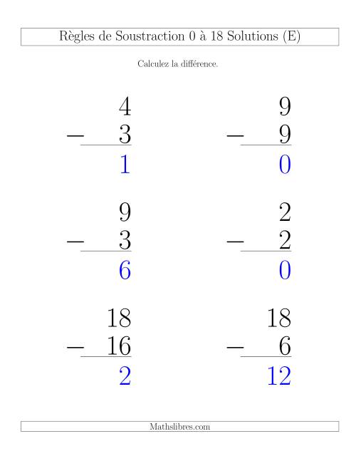 Règles de Soustraction 0 à 18 -- Verticale (6 par page) (E) page 2