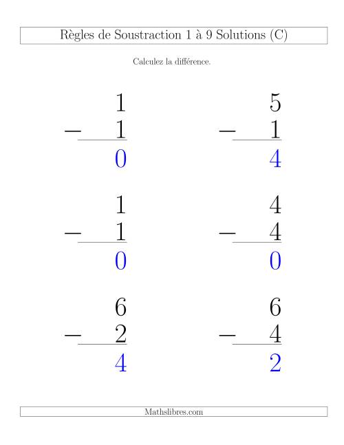 Règles de Soustraction 1 à 9 -- Verticale (6 par page) (C) page 2
