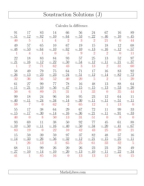 Soustraction de nombres à deux chiffres (sans retenue) (J) page 2