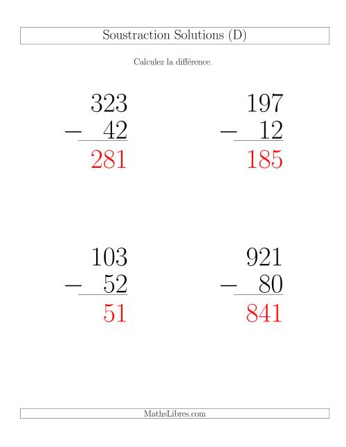 Soustraction Multi-Chiffres -- 3-chiffres moins 2-chiffres (6 par page) (D) page 2