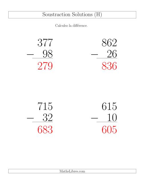 Soustraction Multi-Chiffres -- 3-chiffres moins 2-chiffres (6 par page) (H) page 2