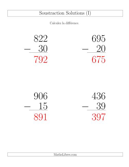 Soustraction Multi-Chiffres -- 3-chiffres moins 2-chiffres (6 par page) (I) page 2