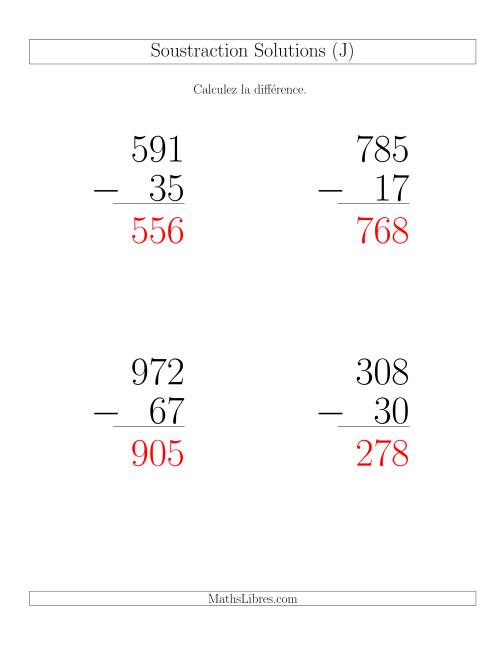 Soustraction Multi-Chiffres -- 3-chiffres moins 2-chiffres (6 par page) (J) page 2