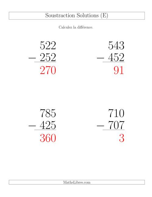 Soustraction Multi-Chiffres -- 3-chiffres moins 3-chiffres (6 par page) (E) page 2