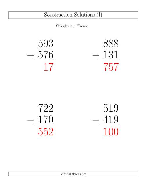 Soustraction Multi-Chiffres -- 3-chiffres moins 3-chiffres (6 par page) (I) page 2