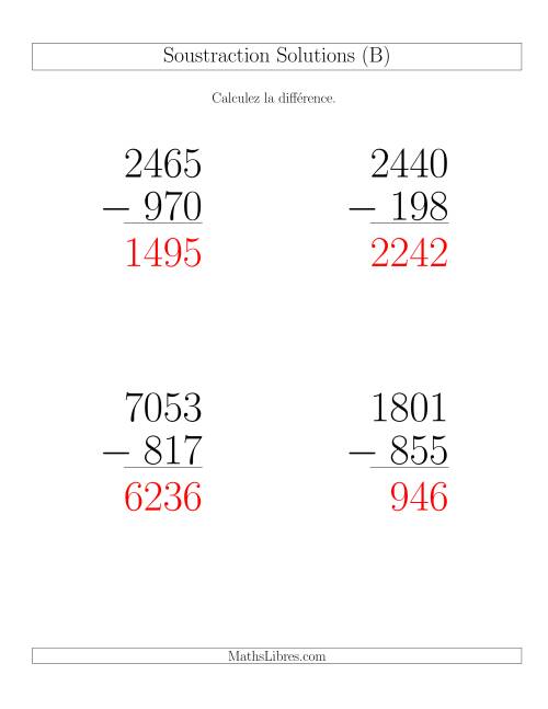 Soustraction Multi-Chiffres -- 4-chiffres moins 3-chiffres (6 par page) (B) page 2