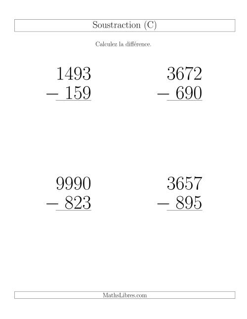 Soustraction Multi-Chiffres -- 4-chiffres moins 3-chiffres (6 par page) (C)