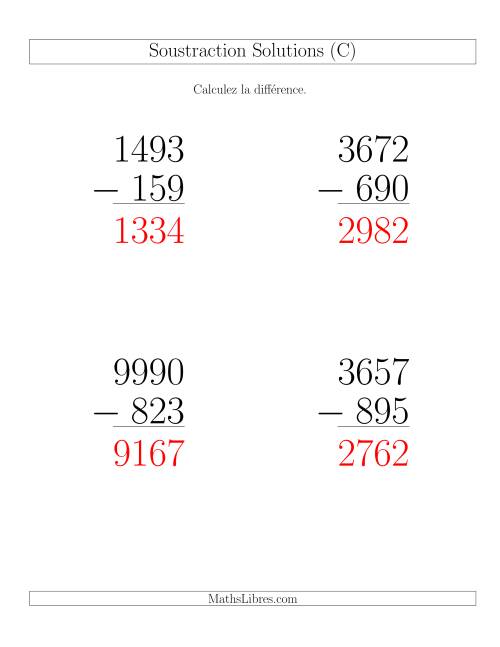 Soustraction Multi-Chiffres -- 4-chiffres moins 3-chiffres (6 par page) (C) page 2
