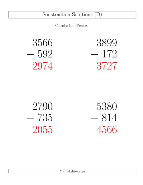 Soustraction Multi-Chiffres -- 4-chiffres moins 3-chiffres (6 par page) (D) page 2