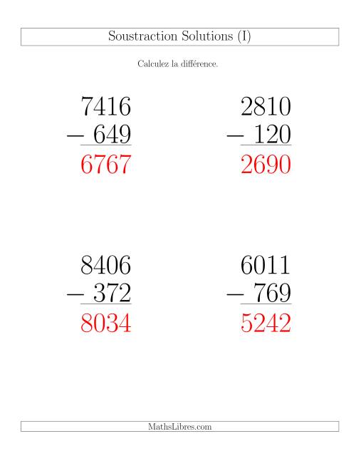 Soustraction Multi-Chiffres -- 4-chiffres moins 3-chiffres (6 par page) (I) page 2