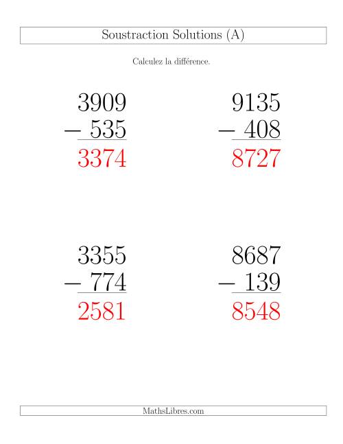 Soustraction Multi-Chiffres -- 4-chiffres moins 3-chiffres (6 par page) (Gros Caractères) page 2