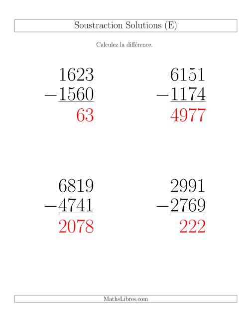 Soustraction Multi-Chiffres -- 4-chiffres moins 4-chiffres (36 par page) (E) page 2