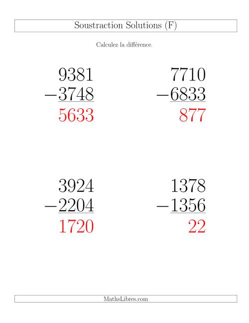 Soustraction Multi-Chiffres -- 4-chiffres moins 4-chiffres (36 par page) (F) page 2