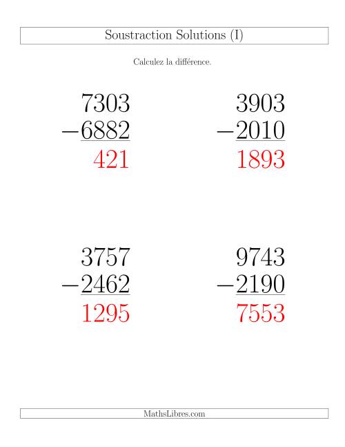 Soustraction Multi-Chiffres -- 4-chiffres moins 4-chiffres (36 par page) (I) page 2