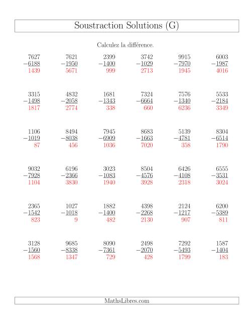 Soustraction Multi-Chiffres -- 4-chiffres moins 4-chiffres (36 par page) (G) page 2