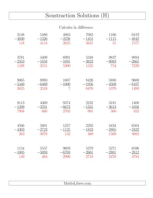 Soustraction Multi-Chiffres -- 4-chiffres moins 4-chiffres (36 par page) (H) page 2