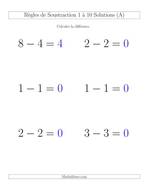 Soustraction 1 à 10 -- Horizontale (A) page 2