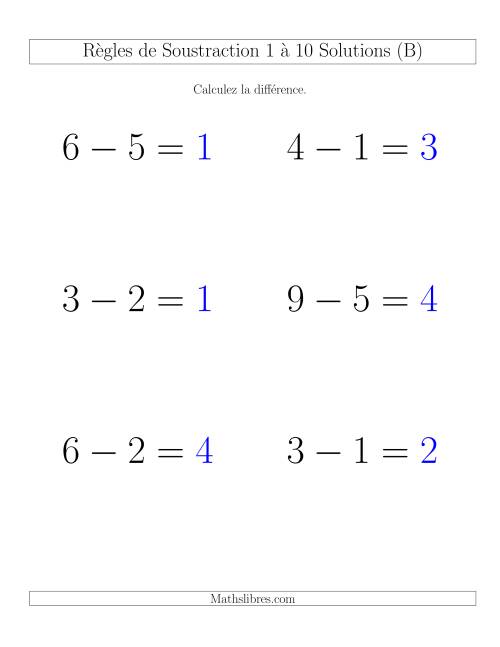 Soustraction 1 à 10 -- Horizontale (B) page 2