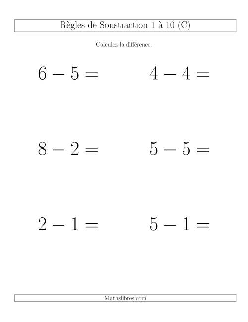 Soustraction 1 à 10 -- Horizontale (C)