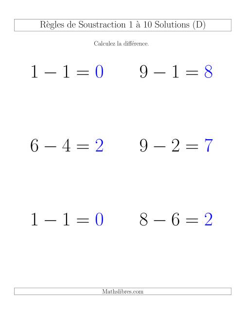 Soustraction 1 à 10 -- Horizontale (D) page 2