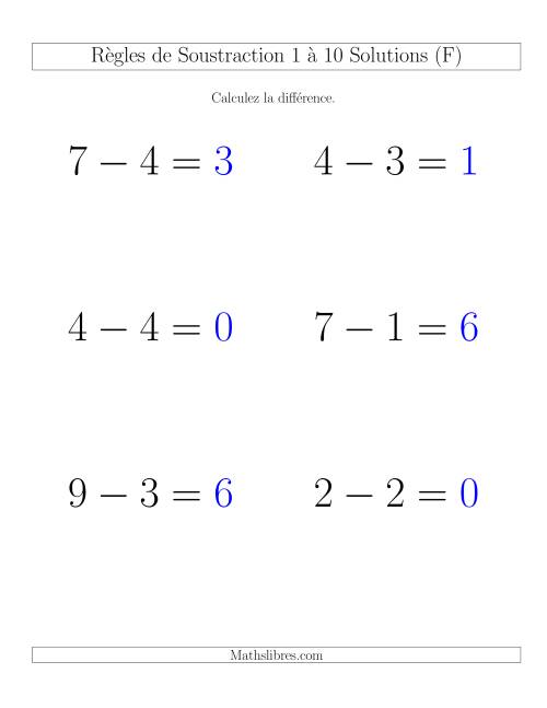 Soustraction 1 à 10 -- Horizontale (F) page 2