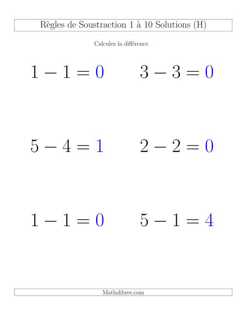 Soustraction 1 à 10 -- Horizontale (H) page 2