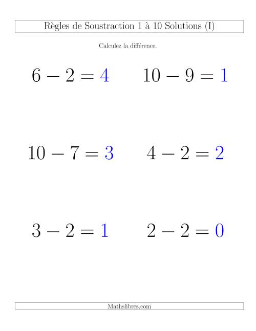 Soustraction 1 à 10 -- Horizontale (I) page 2