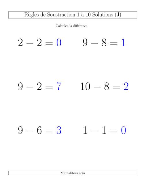 Soustraction 1 à 10 -- Horizontale (J) page 2