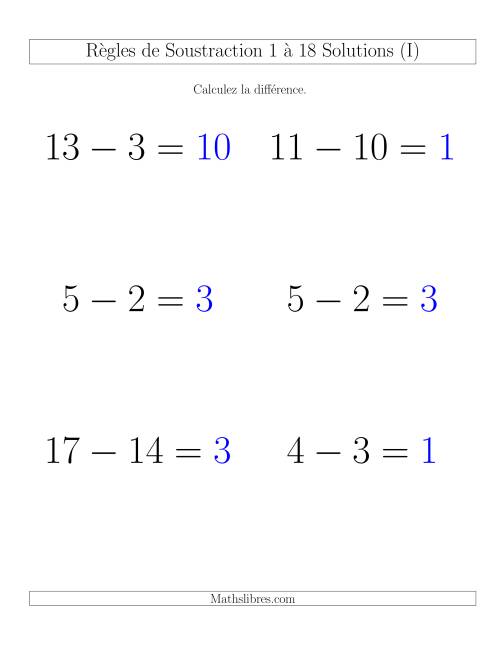 Soustraction 1 à 18 -- Horizontale (I) page 2