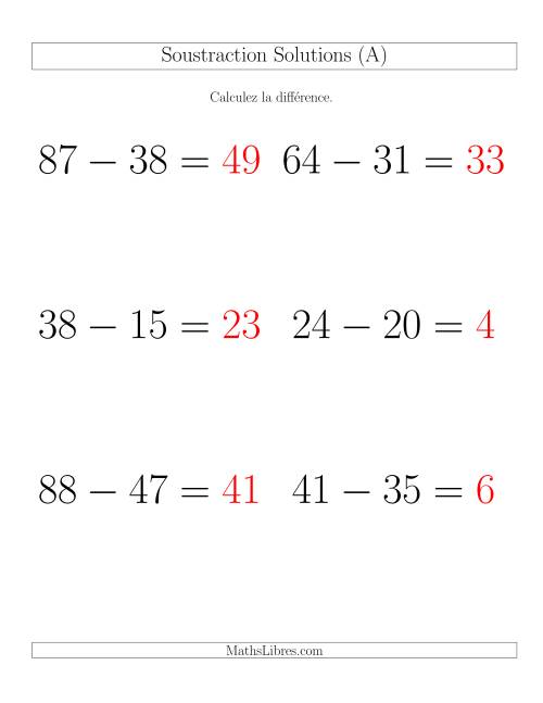 Soustraction Multi-Chiffres -- 2-chiffres moins 2-chiffres -- Hotizontale (A) page 2