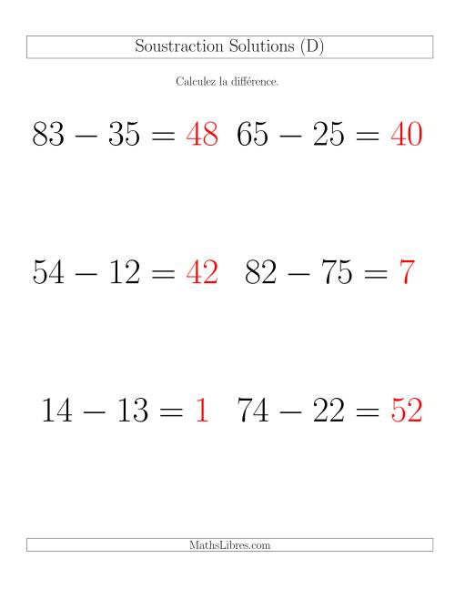 Soustraction Multi-Chiffres -- 2-chiffres moins 2-chiffres -- Hotizontale (D) page 2