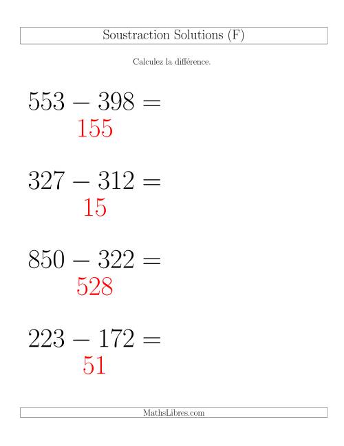 Soustraction Multi-Chiffres -- 3-chiffres moins 3-chiffres -- Hotizontale (F) page 2