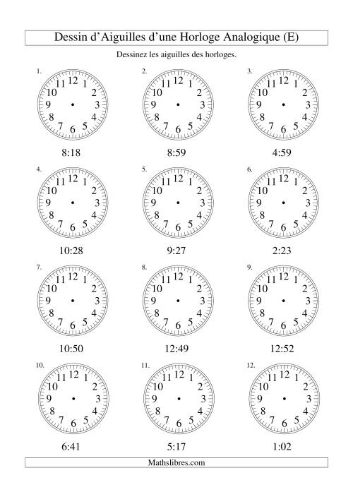 Dessin d'Aiguiles sur Une Horloge Analogique avec 1 Minute d'Intervalle (E)