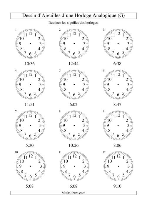 Dessin d'Aiguiles sur Une Horloge Analogique avec 1 Minute d'Intervalle (G)