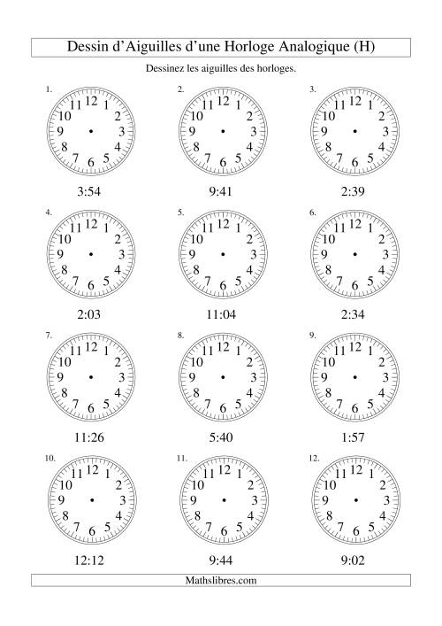 Dessin d'Aiguiles sur Une Horloge Analogique avec 1 Minute d'Intervalle (H)