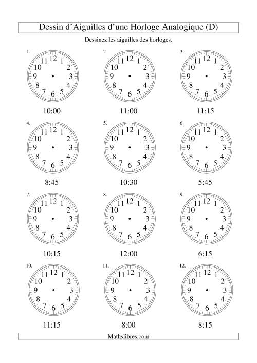Dessin d'Aiguiles sur Une Horloge Analogique avec 15 Minutes d'Intervalle (D)