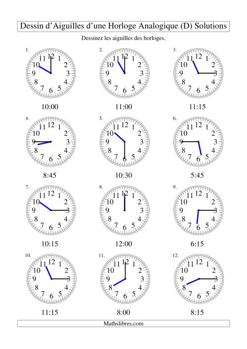 Dessin d'Aiguiles sur Une Horloge Analogique avec 15 Minutes d'Intervalle (D) page 2