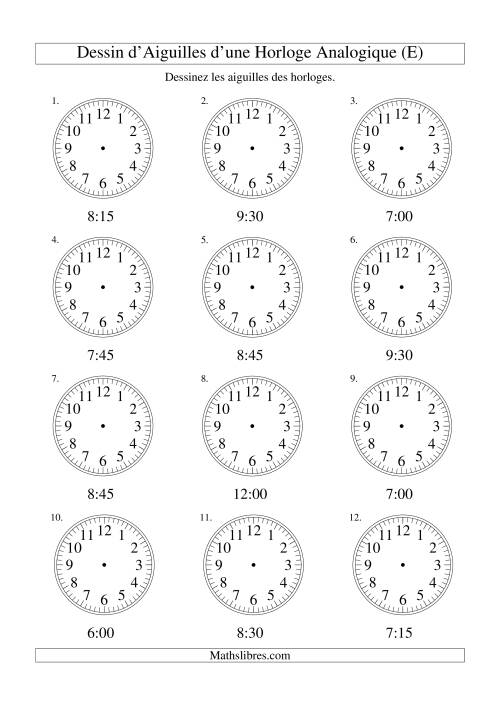 Dessin d'Aiguiles sur Une Horloge Analogique avec 15 Minutes d'Intervalle (E)