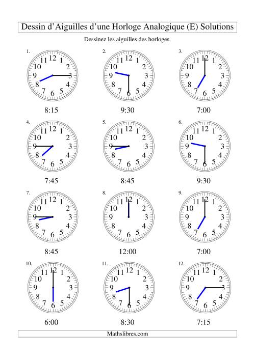 Dessin d'Aiguiles sur Une Horloge Analogique avec 15 Minutes d'Intervalle (E) page 2